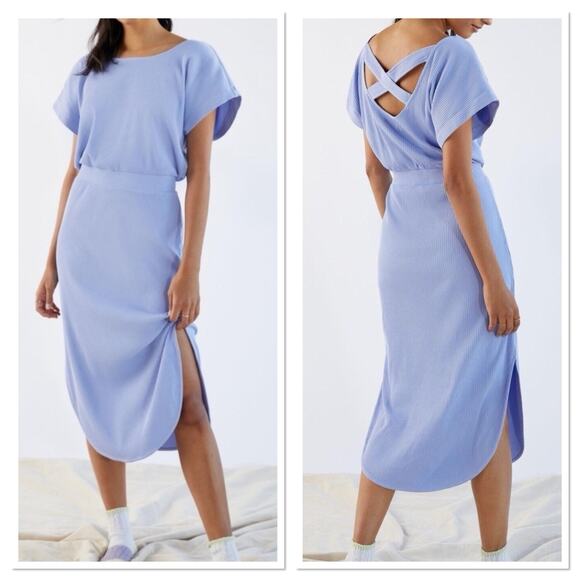 Anthropologie Daily Practice Dolman Sleeved Midi Dress Blue Ribbed Size S - Picture 2 of 11